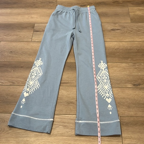 Back In The Saddle Blue Wide-Leg Sweatpants w/ White Western Geometric Design - Picture 3 of 11